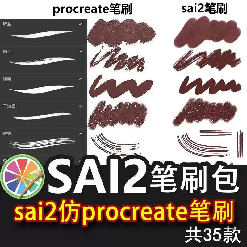 sai2笔刷仿procreate笔刷听盒映卡糖露袋狼干油墨勾线笔刷画画